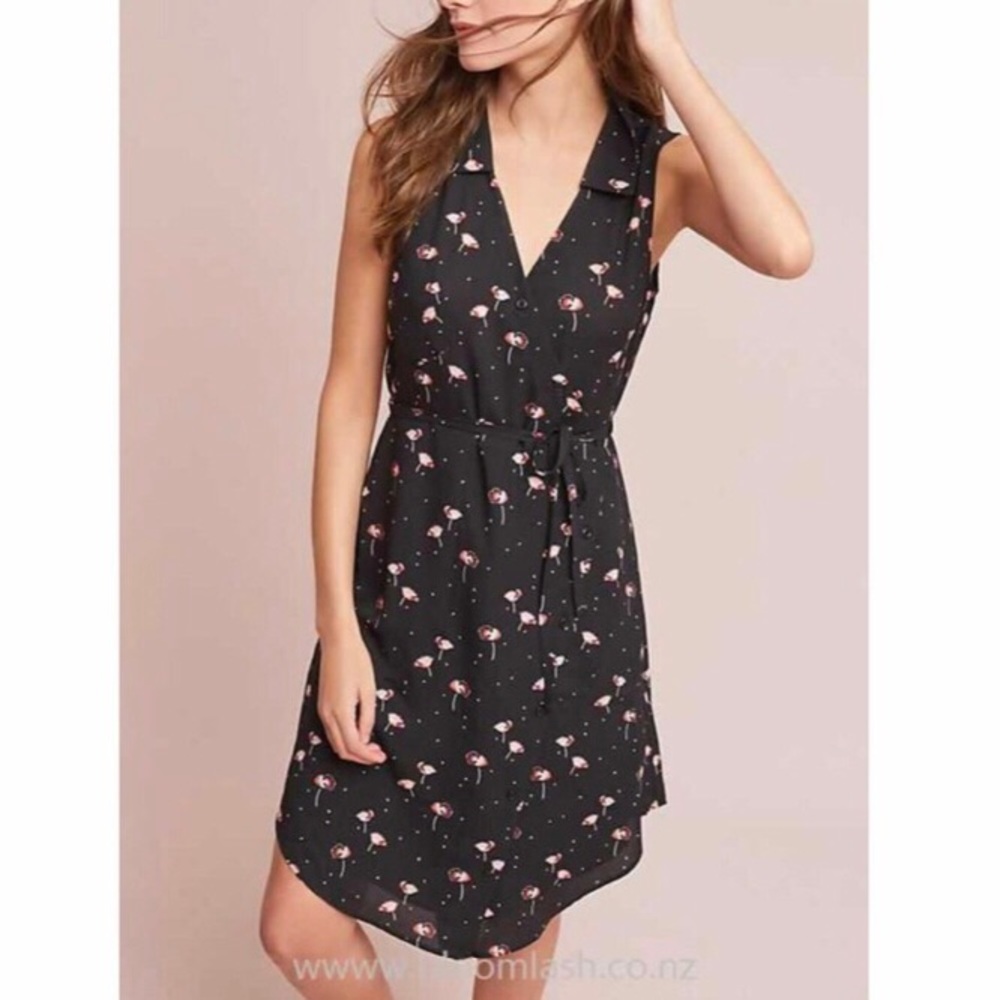 Anthro Tylho Black Pink Floral Wrap dress